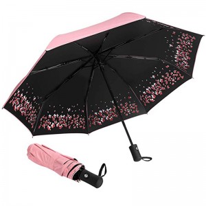 Зонт с цветочным дизайном, с черным покрытием, УФ-защита, 3-кратный зонт